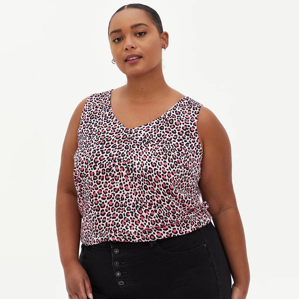Torrid Pink Leopard Soft-Stretch Challis Tank, Size 3x Fair